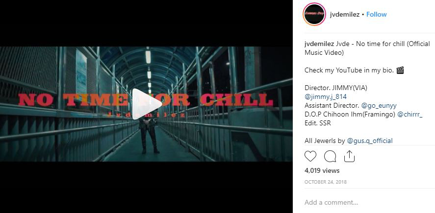 A still of his Jvde’s English track ‘No Time For Chill’ shared on his Instagram account @jvdemilez.