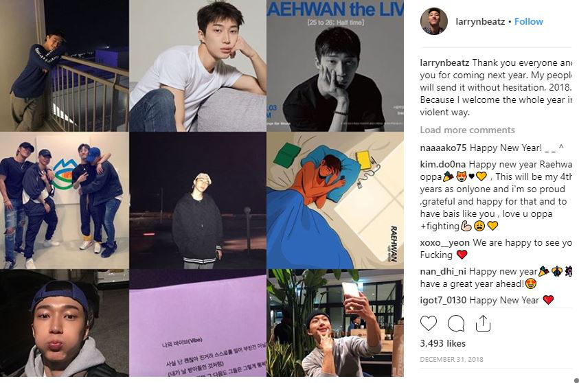 New year greetings from Raehwan shared on his Instagram account @larrynbeatz.