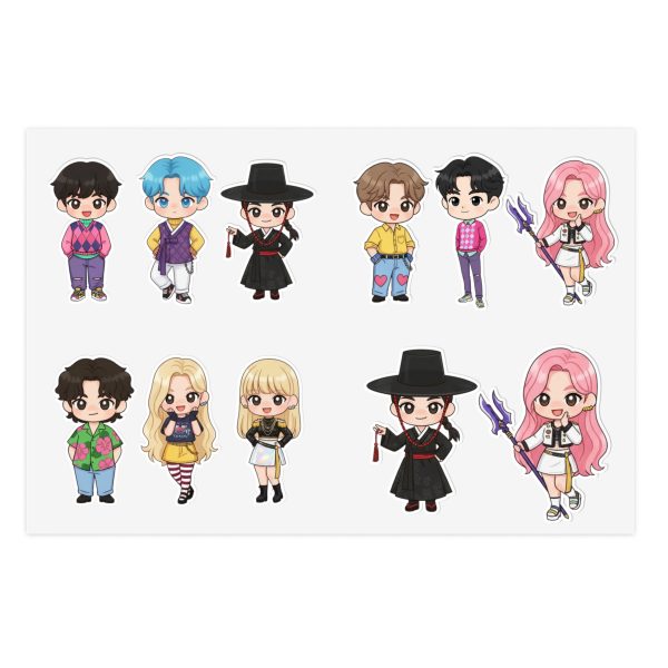 Cute K-Pop Characters Sticker Sheets for Crafting, Journaling, Scrapbooking, Gift Wrapping, Kids Party Favors